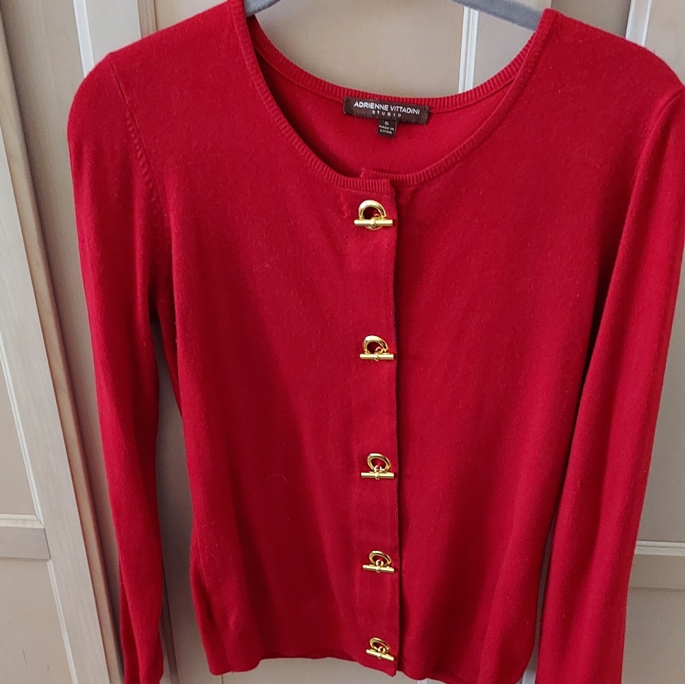 Adrienne Vittadini Red Cardigan with gold toggles S